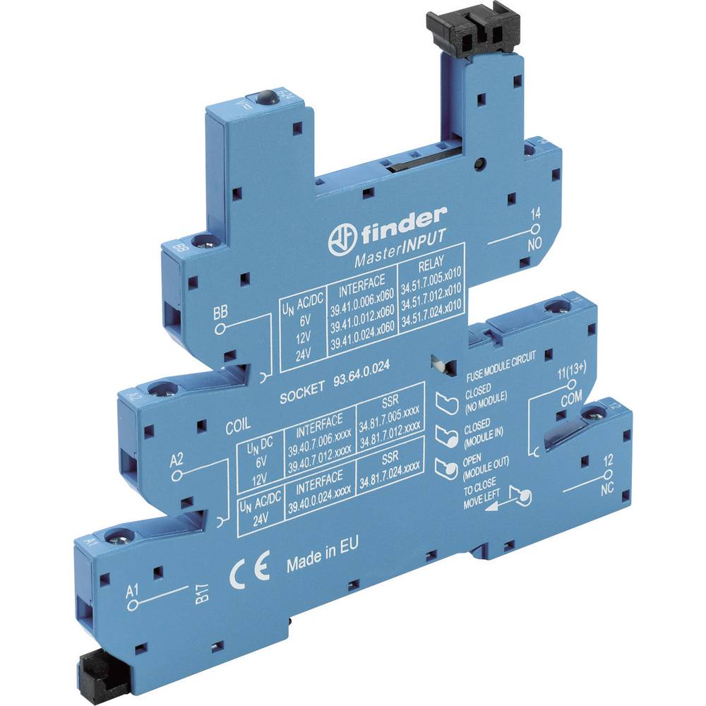 Finder 93.64.0.024 Relaissocket Met houderbeugel, Met LED, Met EMC-ontstoringsschakeling Geschikt voor serie:  serie 34  34.51,  34.81 Tray 1