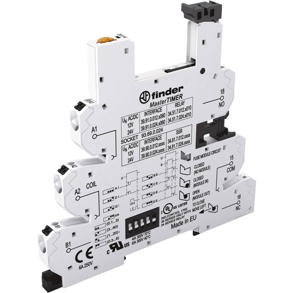 Finder 93.69.0.024 Relaissocket Met houderbeugel, Met LED, Met EMC-ontstoringsschakeling Geschikt voor serie:  serie 34  34.51,  34.81 Tray 1