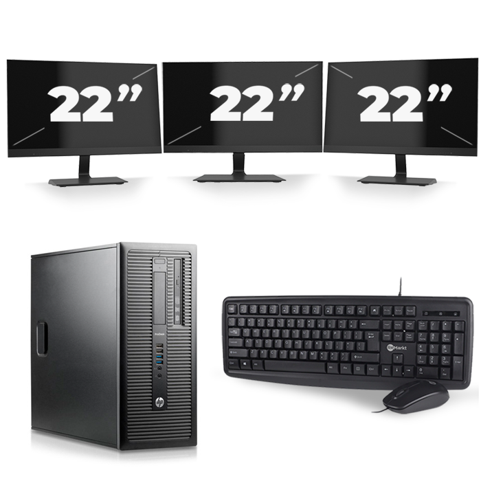 HP ProDesk 600 G1 Tower - Intel Core i7-4e Generatie - 16GB RAM - 256GB SSD - Windows 10 + 3x 22 inch Monitor