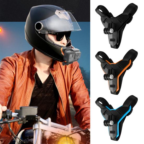 Langudi Actiecamerabeugel Verstelbaar Eenvoudig te installeren Helmkinhouder Beugel Motorkinbandbevestiging voor GoPro oranje