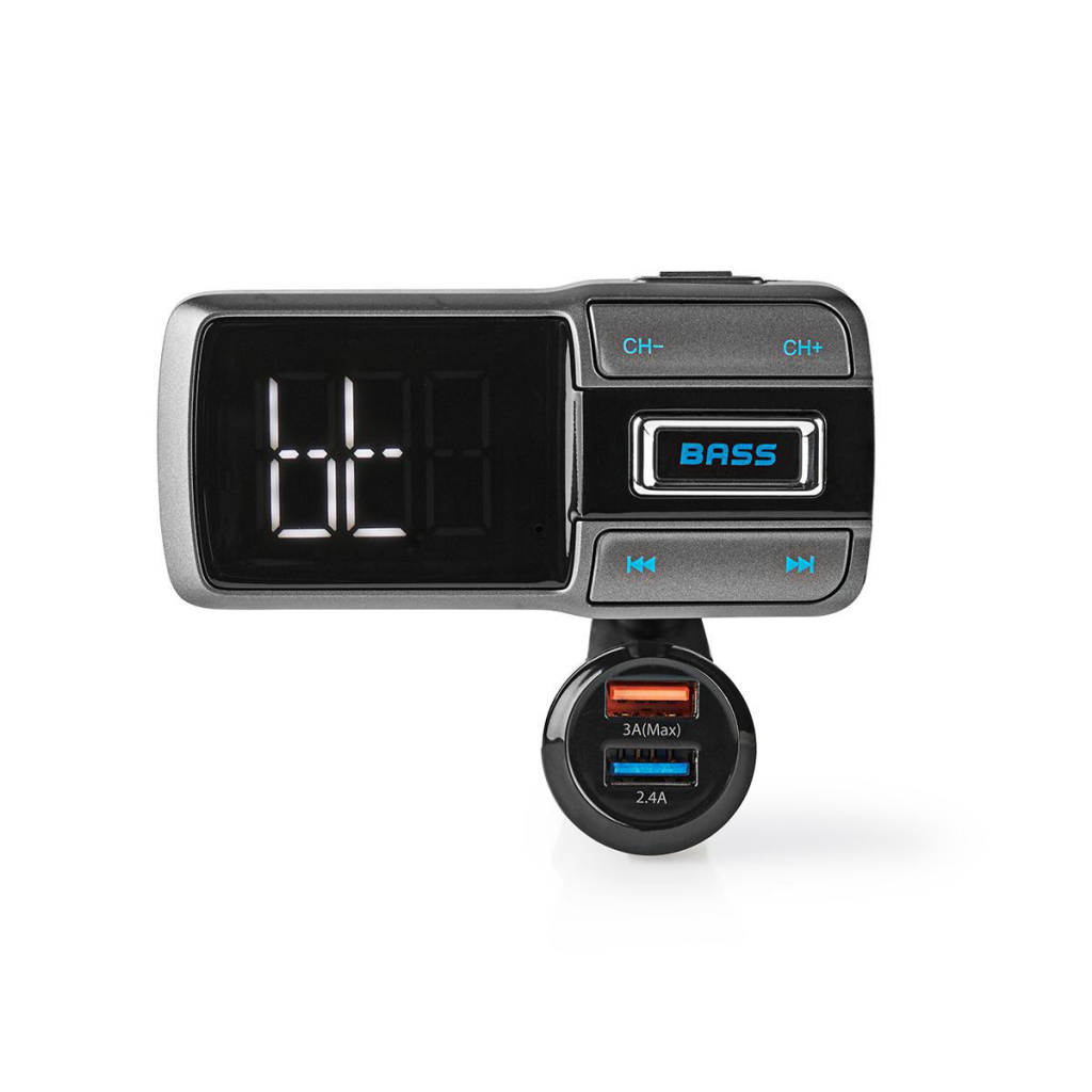 Nedis CATR101BK Fm-transmitter Voor In De Auto Bluetooth Bass Boost Microsd-kaartsleuf Handsfree Bellen Spraakbediening 3,0 A / 2,4 A