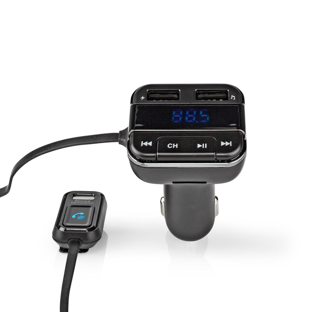 Nedis CATR123BK Fm-zender Voor In De Auto Bluetooth Pro-microfoon Ruisonderdrukking Microsd-kaartopening Handsfree Bellen Spraakbediening 2x Usb