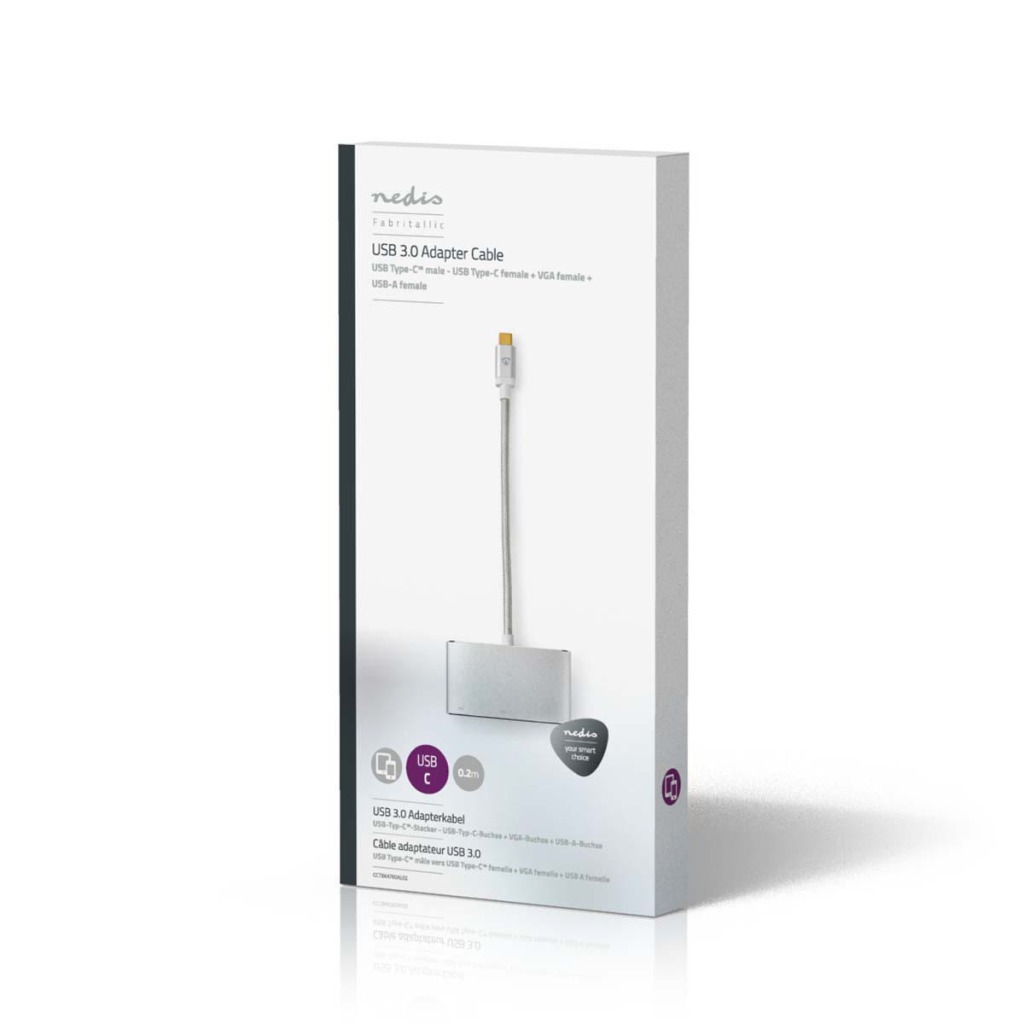 Nedis CCTB64760AL02 Usb Type-c Multi-adapterkabel Type-c Male - Usb A Female + Vga Female + Usb Type-c Female. 0,2 M Aluminium