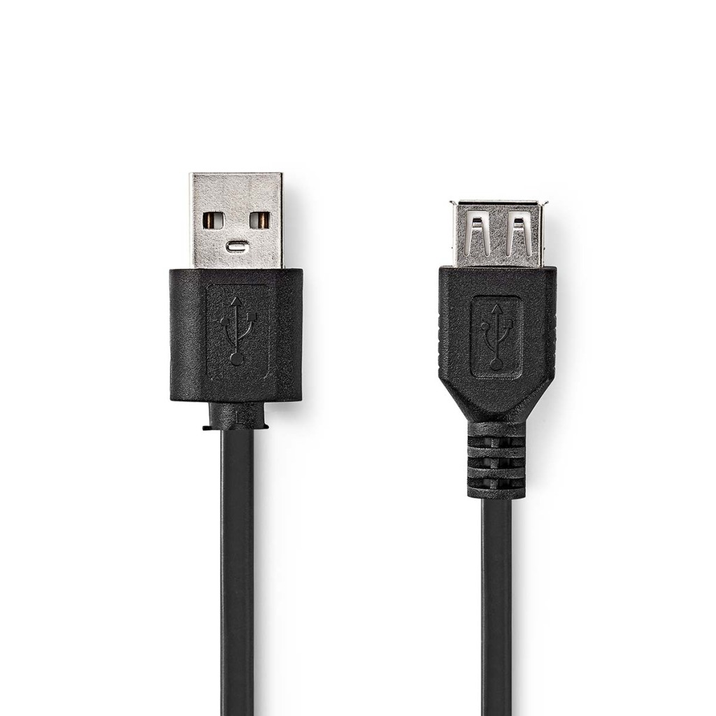 Nedis CCGB60010BK10 Usb-kabel Usb 2.0 Usb-a Male Usb-a Female 480 Mbps Vernikkeld 1.00 M Rond Pvc Zwart Doos