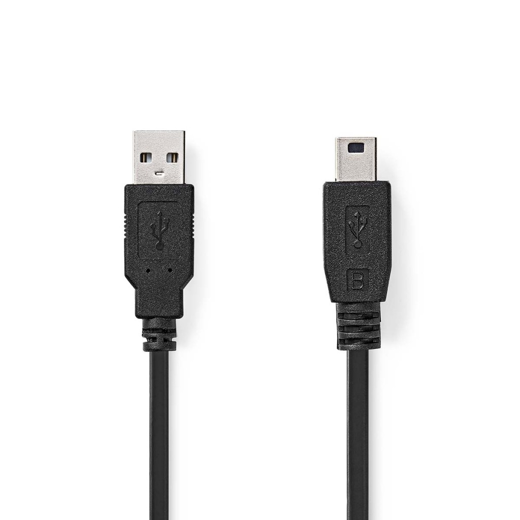Nedis CCGL60300BK20 Usb-kabel Usb 2.0 Usb-a Male Usb Mini-b 5-pins Male 480 Mbps Vernikkeld 2.00 M Rond Pvc Zwart Label