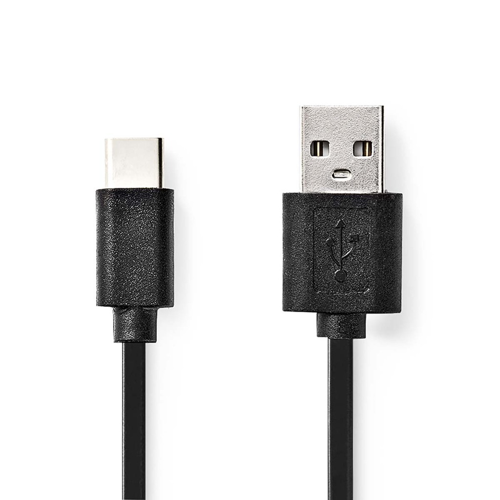 Nedis CCGL60600BK10 Usb-kabel Usb 2.0 Usb-a Male Usb-c™ Male 15 W 480 Mbps Vernikkeld 1.00 M Rond Pvc Zwart Label