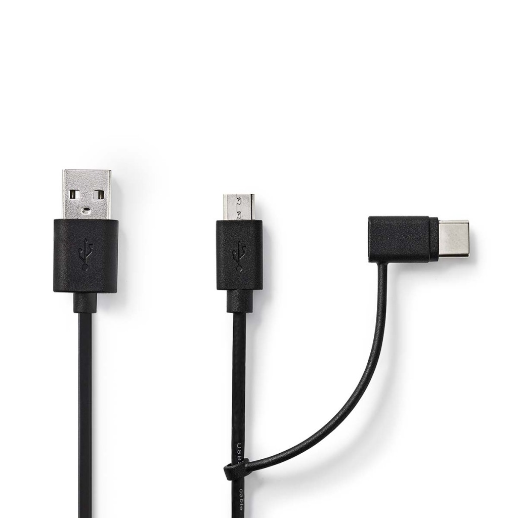 Nedis CCGL60610BK10 2-in-1-kabel Usb 2.0 Usb-a Male Usb Micro-b Male / Usb-c™ Male 480 Mbps 1.00 M Vernikkeld Rond Pvc Zwart Label