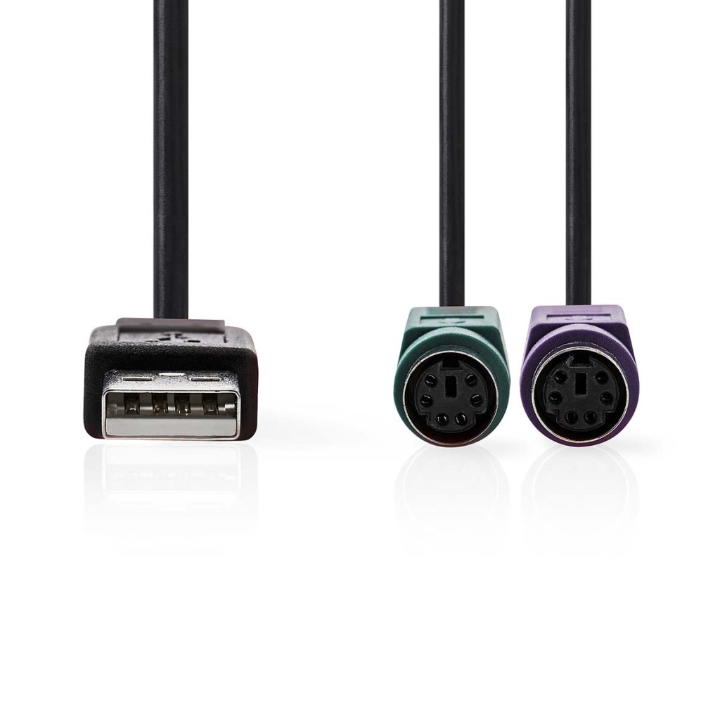 Nedis CCGB60830BK03 2-in-1-kabel Usb 2.0 Usb-a Male 2x Ps/2 Female 480 Mbps 0.30 M Vernikkeld Rond Pvc Zwart Doos