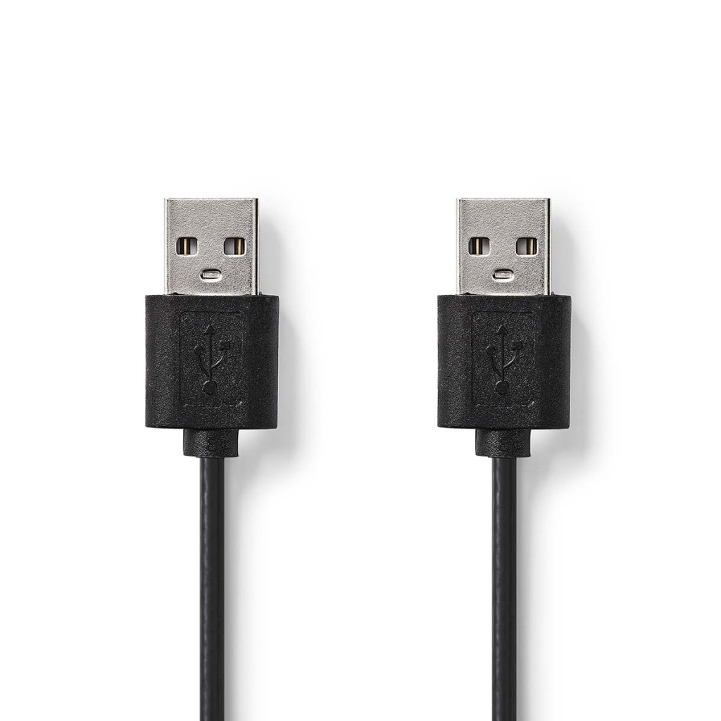 Nedis CCGL60001BK20 Usb-kabel Usb 2.0 Usb-a Male Usb-a Male 480 Mbps Vernikkeld 2.00 M Rond Pvc Zwart Label