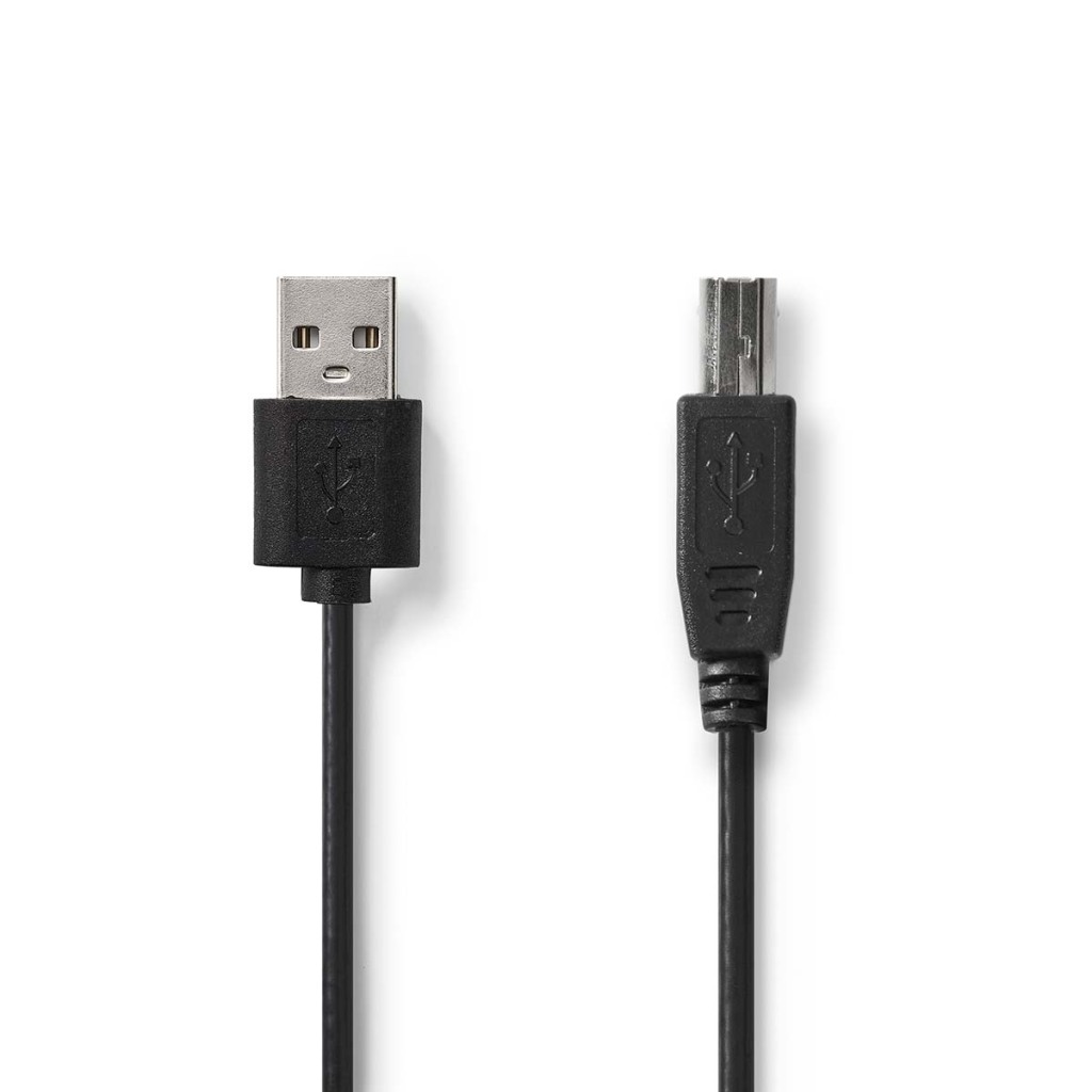 Nedis CCGL60101BK20 Usb-kabel Usb 2.0 Usb-a Male Usb-b Male 480 Mbps Vernikkeld 2.00 M Rond Pvc Zwart Label