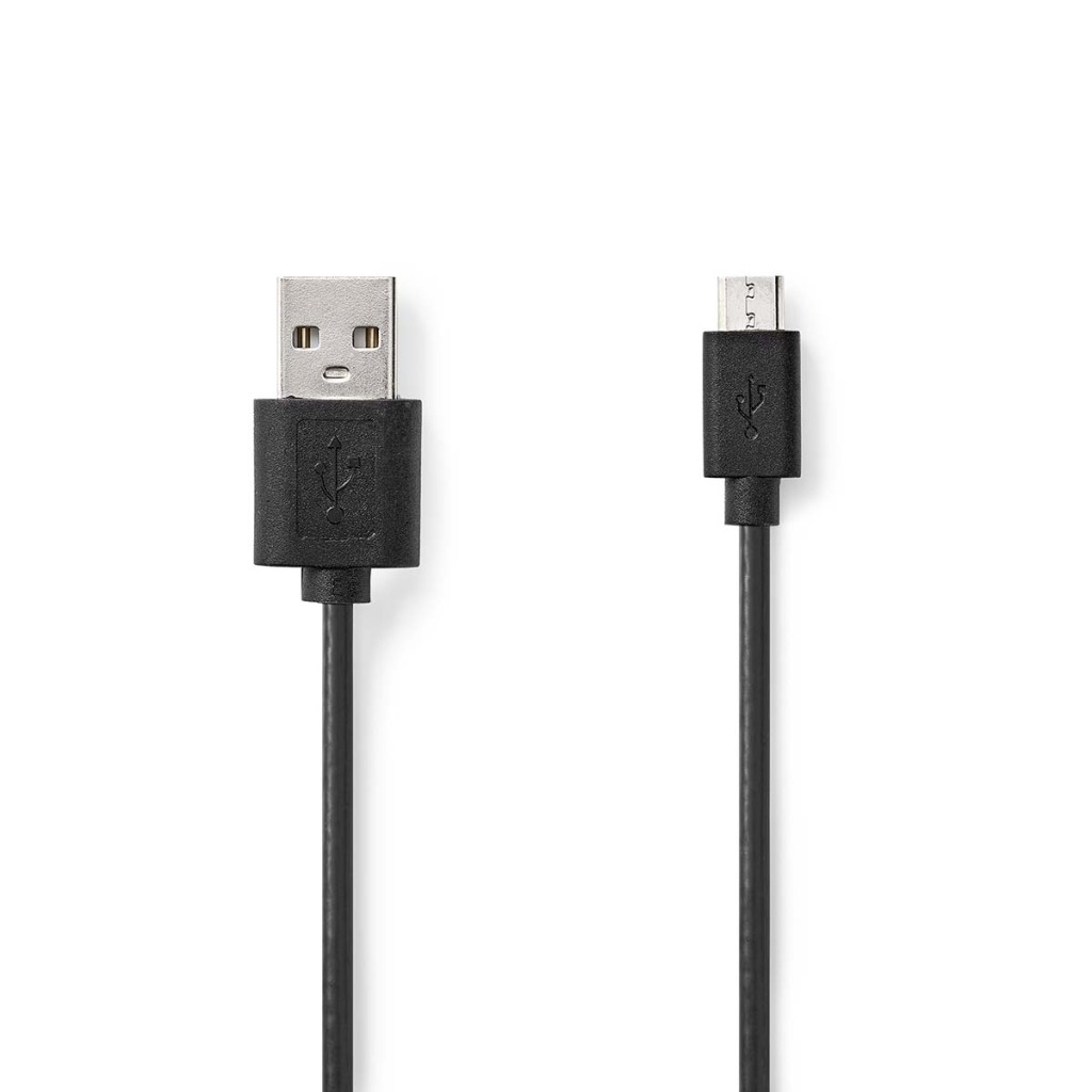 Nedis CCGL60501BK10 Usb-kabel Usb 2.0 Usb-a Male Usb Micro-b Male 7.5 W 480 Mbps Vernikkeld 1.00 M Rond Pvc Zwart Label