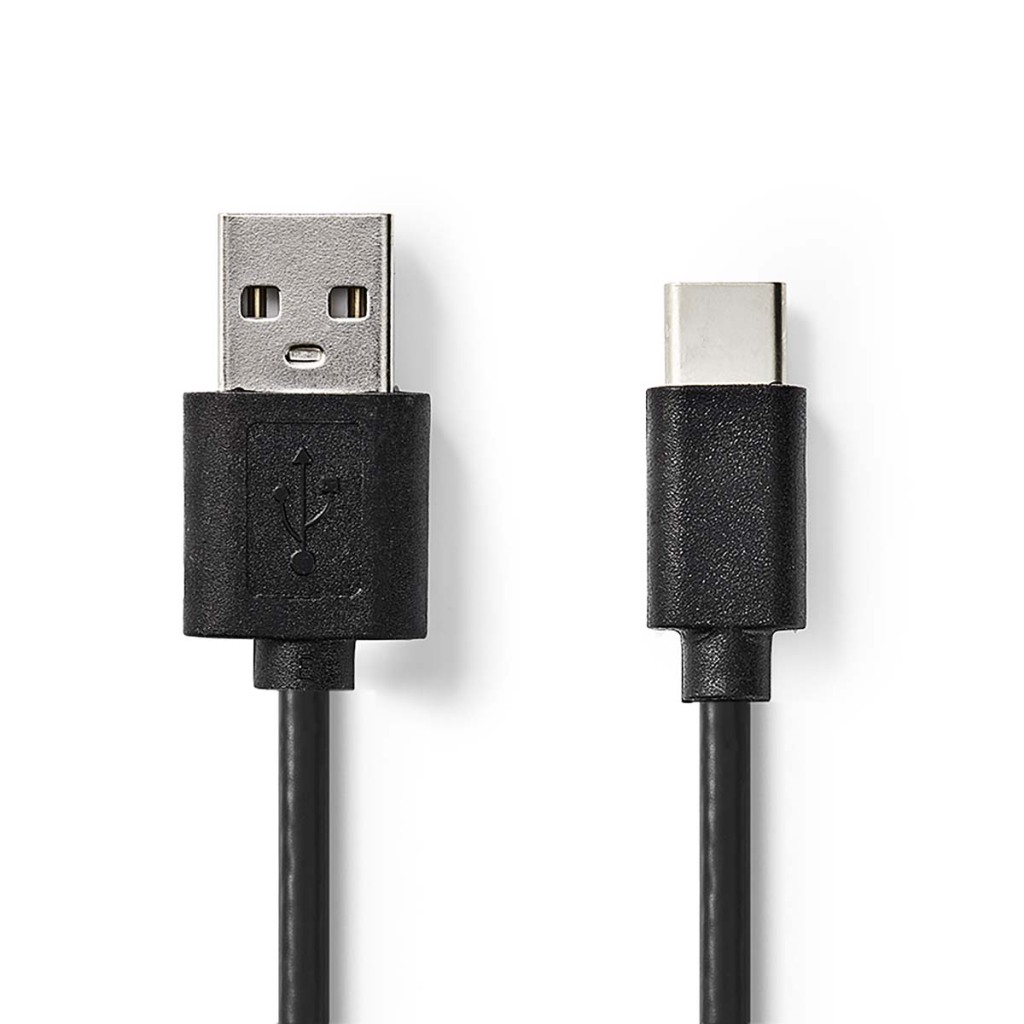 Nedis CCGL60601BK10 Usb-kabel Usb 2.0 Usb-a Male Usb-c™ Male 2.5 W 480 Mbps Vernikkeld 1.00 M Rond Pvc Zwart Label