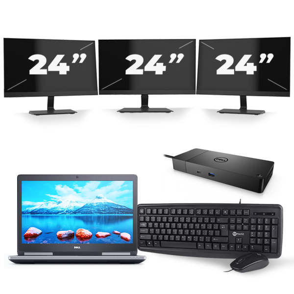 Dell Precision 7520 - Intel Core i7-7e Generatie - 15 inch - 16GB RAM - 256GB SSD - Windows 11 + 3x 24 inch Monitor