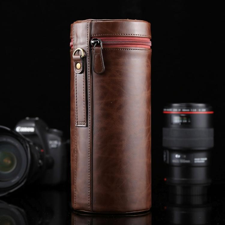 Sunsky-Mobile Accessories Extra grote lenshoes met rits, PU-leren etui, doos voor DSLR-cameralens, maat: 24,5*10,5*10,5cm koffie