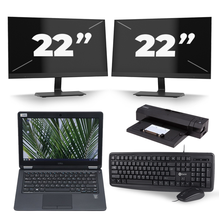 Dell Latitude E7250 - Intel Core i5-5e Generatie - 12 inch - 8GB RAM - 128GB SSD - Windows 11 + 2x 22 inch Monitor