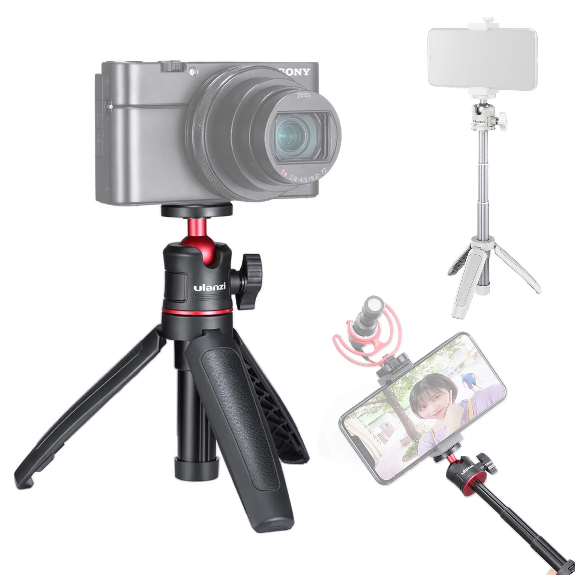 Ulanzi MT-08 vlog-statief, handgreep & selfie stick - Zwart