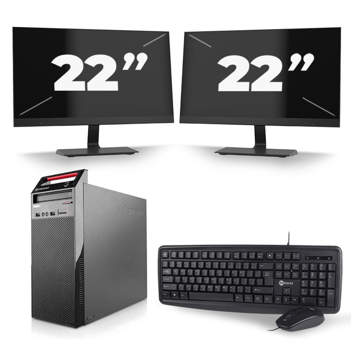 Lenovo ThinkCentre Edge 72 Tower - Intel Core i3-3e Generatie - 8GB RAM - 256GB SSD - Windows 10 + 2x 22 inch Monitor