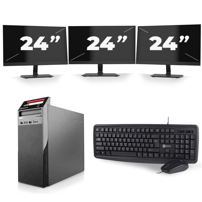Lenovo ThinkCentre Edge 72 Tower - Intel Core i3-3e Generatie - 8GB RAM - 256GB SSD - Windows 10 + 3x 24 inch Monitor