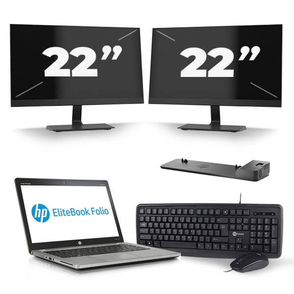 HP EliteBook Folio 9470m - Intel Core i5-3e Generatie - 14 inch - 8GB RAM - 256GB SSD - Windows 10 + 2x 22 inch Monitor