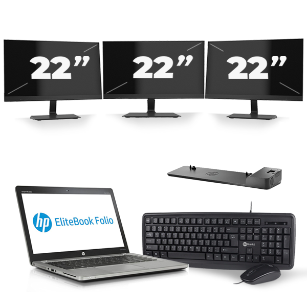 HP EliteBook Folio 9470m - Intel Core i5-3e Generatie - 14 inch - 8GB RAM - 256GB SSD - Windows 10 + 3x 22 inch Monitor