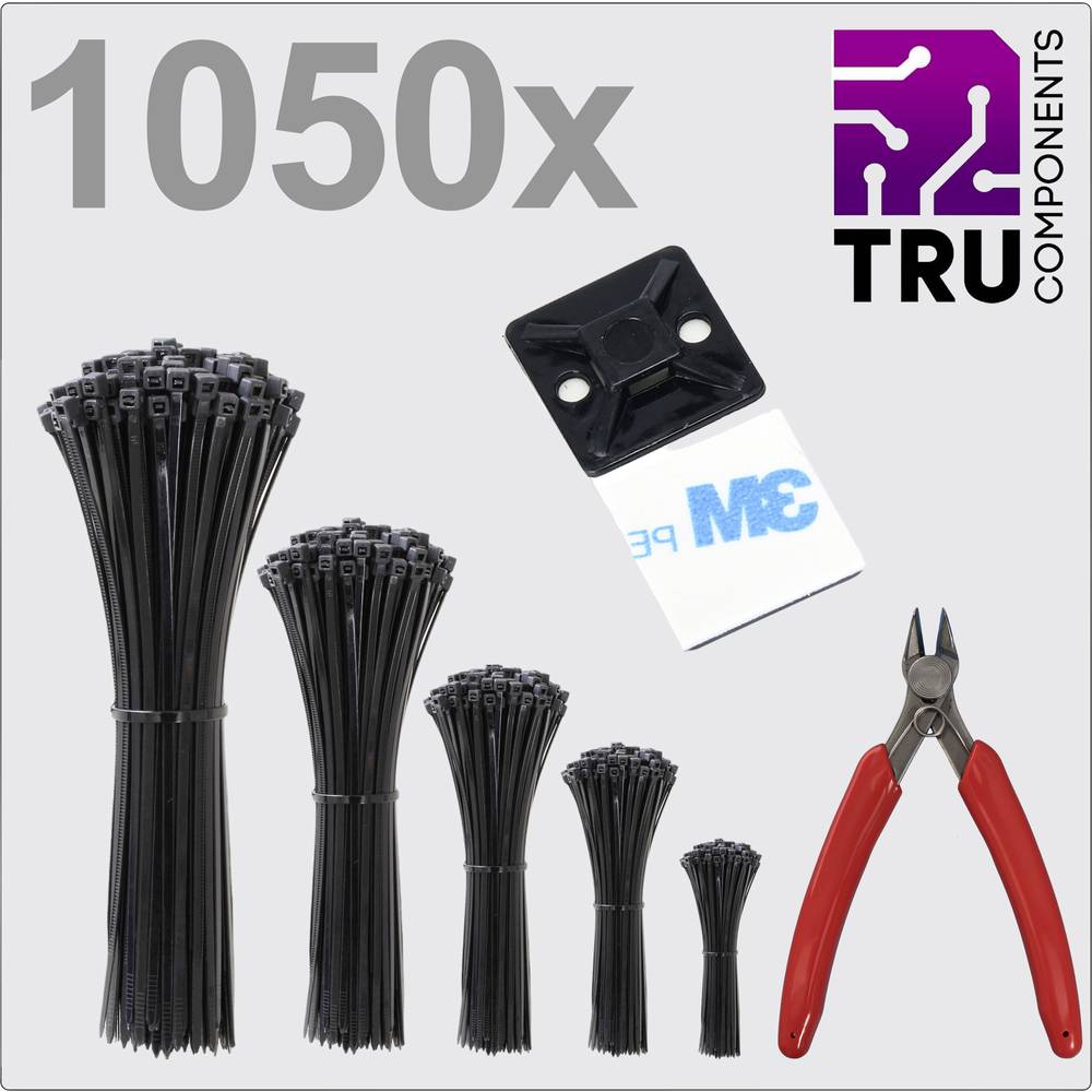 TRU COMPONENTS TC-13377620 T24CA116 Kabelbinder Zwart UV-bestendig 1050 stuk(s)