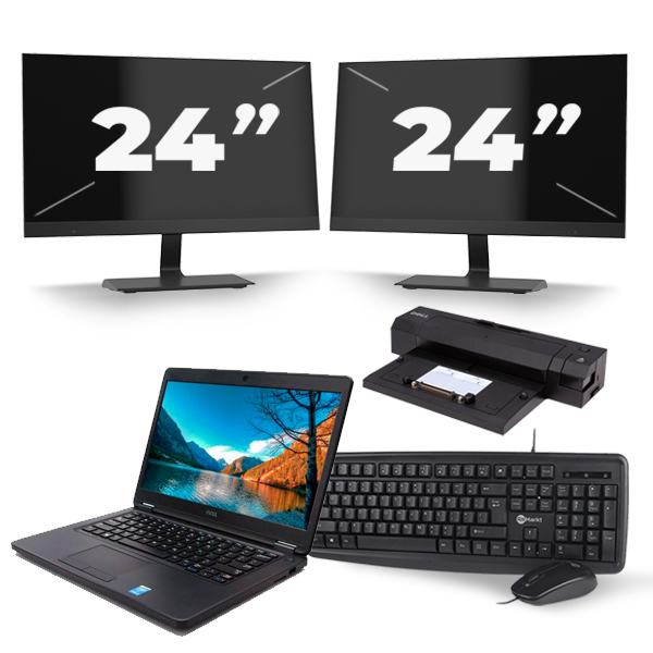 Dell Latitude E5450 - Intel Core i3-5e Generatie - 14 inch - 8GB RAM - 256GB SSD - Windows 11 + 2x 24 inch Monitor