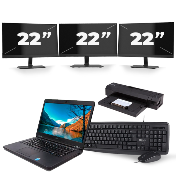 Dell Latitude E5450 - Intel Core i3-5e Generatie - 14 inch - 8GB RAM - 256GB SSD - Windows 11 + 3x 22 inch Monitor