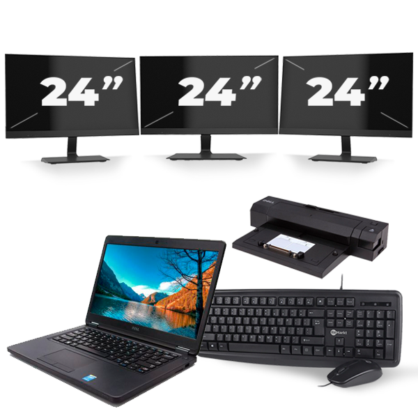Dell Latitude E5450 - Intel Core i3-5e Generatie - 14 inch - 8GB RAM - 256GB SSD - Windows 11 + 3x 24 inch Monitor