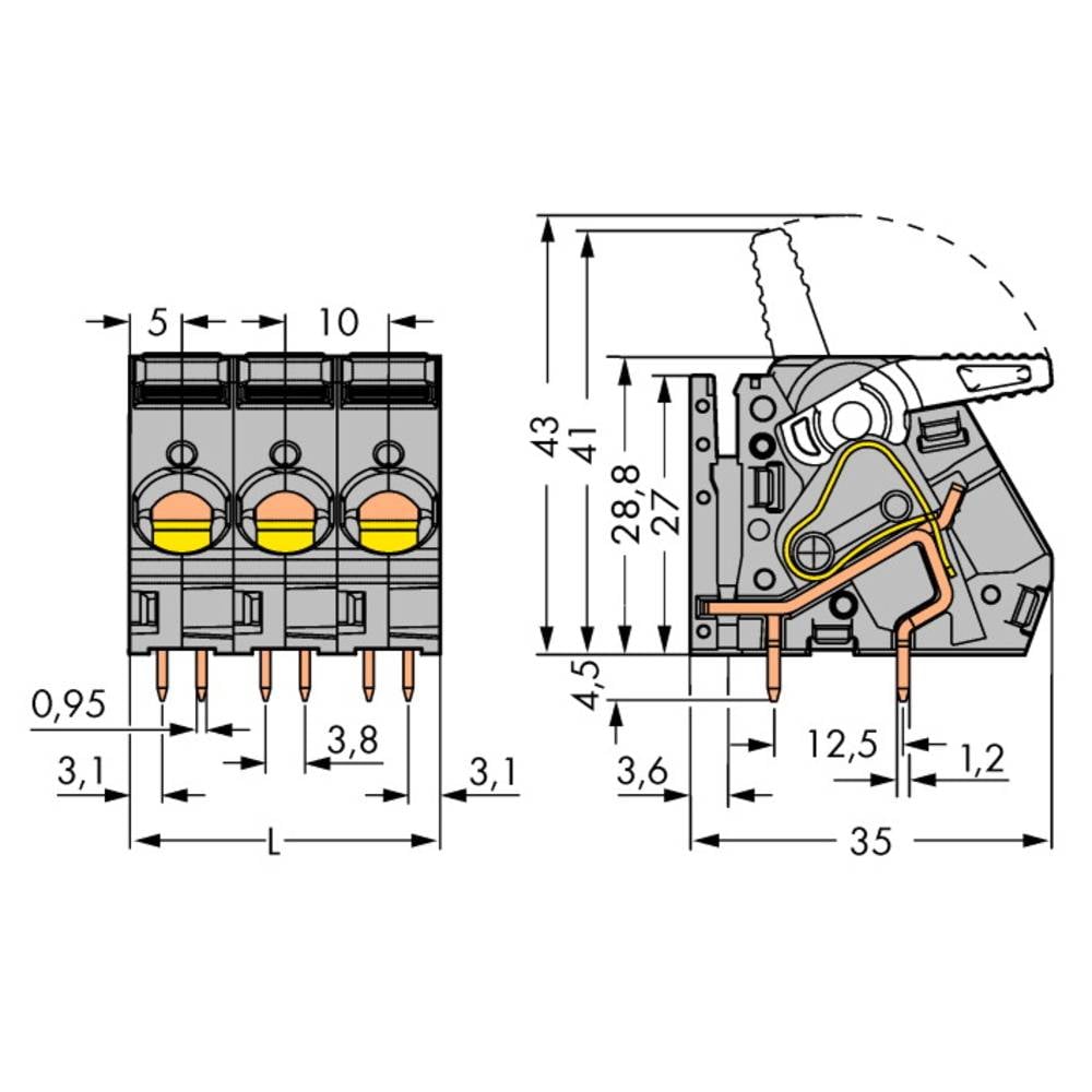 WAGO 2716-153 Veerkrachtklemblok 6.00 mm² Aantal polen 3 Grijs 32 stuk(s)