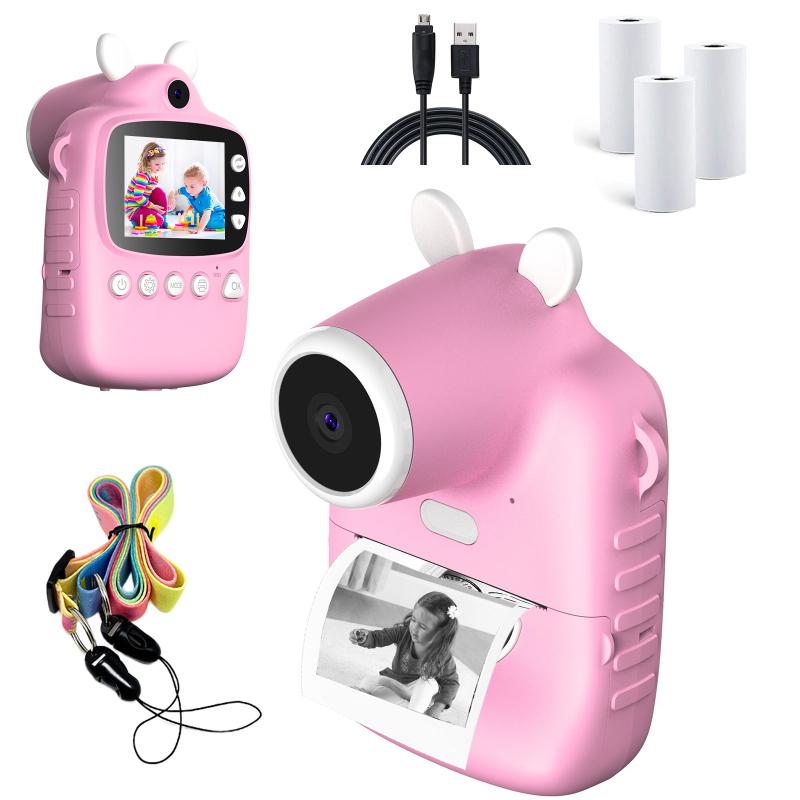 BABY YOU P1 Kinderen Instant Camera Mp3 Print Camera Met Printpapier 2.4-inch HD Camcorder Voor Meisjes roze