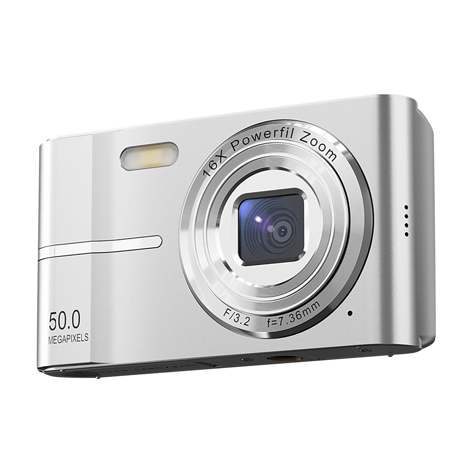 TOP HOME-002 Digitale camera, FHD 1080P, digitale punt, 50MP voor vloggen met 16x zoom, compact, klein voor kinderen jongens meisjes tieners studenten senioren One Size zilver