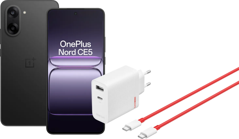 OnePlus Nord CE 5 128GB Zwart 5G +  SuperVOOC Oplader 80W 2 Poorten + Usb C kabel
