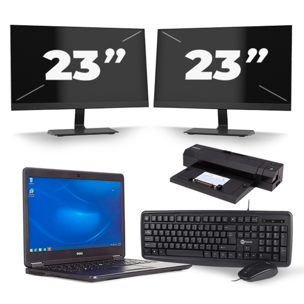 Dell Latitude E7450 - Intel Core i7-5e Generatie - 14 inch - 8GB RAM - 128GB SSD - Windows 11 + 2x 23 inch Monitor