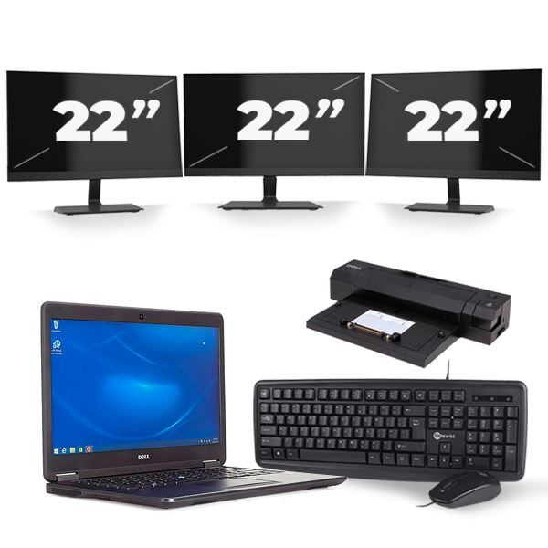 Dell Latitude E7450 - Intel Core i7-5e Generatie - 14 inch - 8GB RAM - 128GB SSD - Windows 11 + 3x 22 inch Monitor