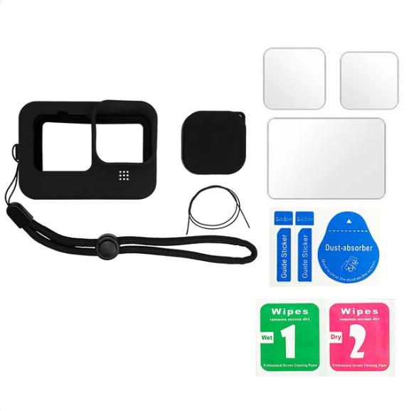 Gopro accessories Beschermende siliconen hoes voor GoPro Hero 11 10 9 Zwarte gehard glazen schermbeschermer Film Lensdopkap Go Pro-accessoire