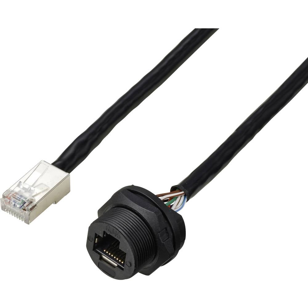 TRU COMPONENTS TC-E13T-FR5-PWF/MR6-NCA-0.5PV-JD RJ45-bus voor montage aan de achterkant met draad IP67 (schroefdraad), kabel CAT5e, 0,5 m. TC-13543644 Aantal