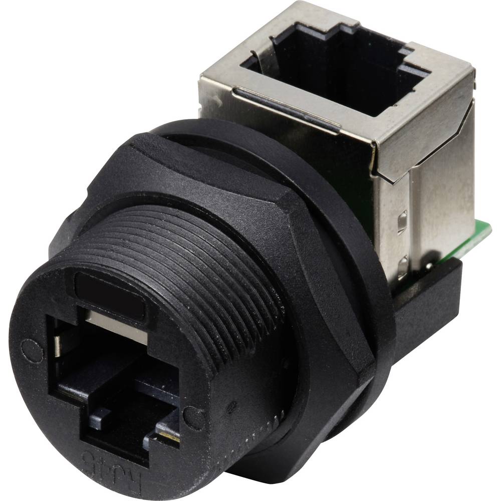 TRU COMPONENTS TC-E13T-FR6-PRF-90 RJ45-bus op bus (90°) aan de achterkant gemonteerde bus IP67 (met schroefdraad) TC-13543660 Aantal polen (sensoren) 8 Zwart 1