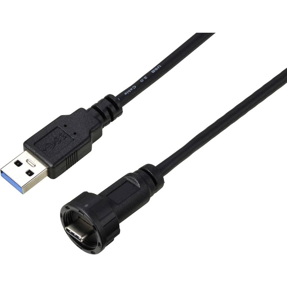 TRU COMPONENTS TC-E10T-MT3-MWA/MU3-NWA-0.5PV-S TC-13543592 USB type-C  3.0-stekker naar USB-stekker IP67 (schroefdraad)-kabel 0,5 m Waterdichte kunststof
