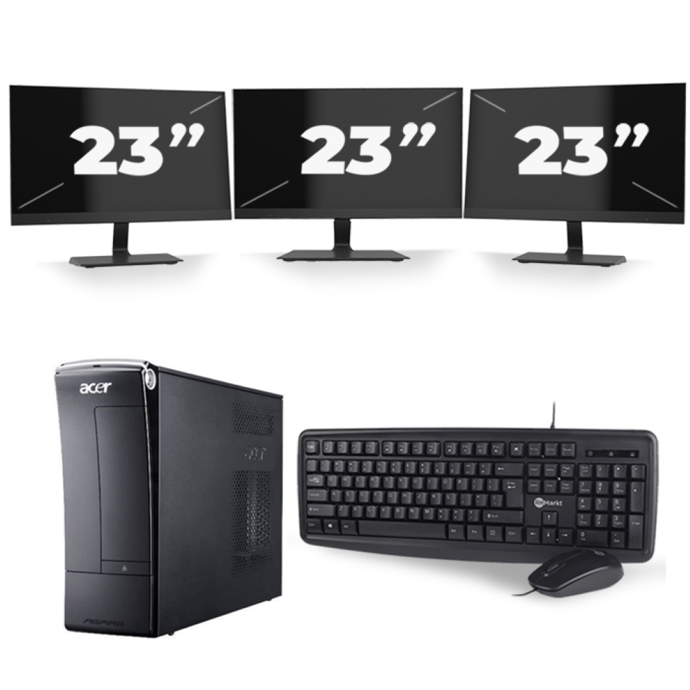 Acer Aspire X3990 SFF - Intel Core i3-3e Generatie - 8GB RAM - 256GB SSD - Windows 10 + 3x 23 inch Monitor