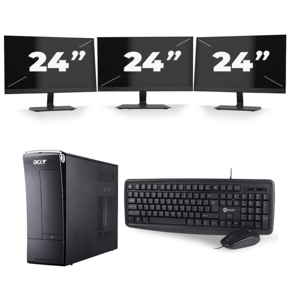 Acer Aspire X3990 SFF - Intel Core i3-3e Generatie - 8GB RAM - 256GB SSD - Windows 10 + 3x 24 inch Monitor