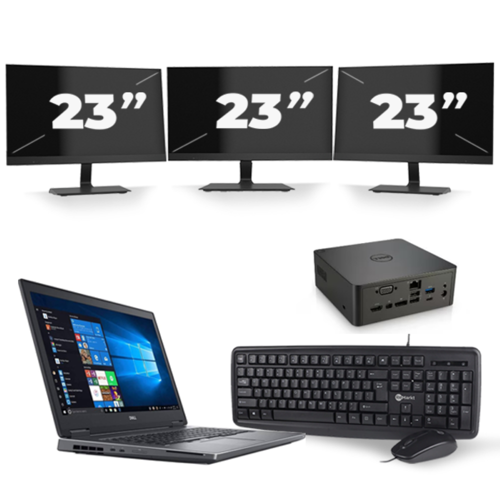 Dell Precision 7730 - Intel Core i7-8e Generatie - 17 inch - 16GB RAM - 256GB SSD - Windows 11 + 3x 23 inch Monitor