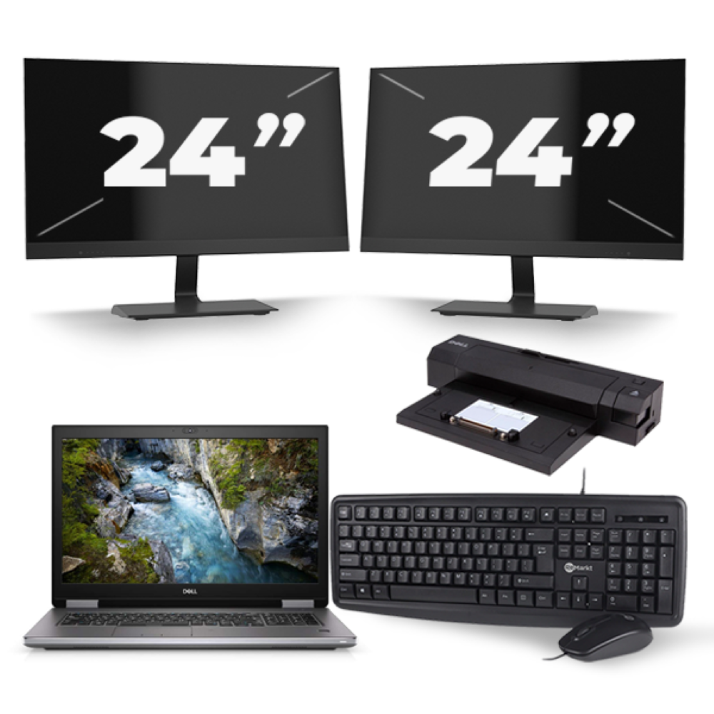 Dell Precision 7740 - Intel Core i7-9e Generatie - 17 inch - 16GB RAM - 256GB SSD - Windows 11 + 2x 24 inch Monitor