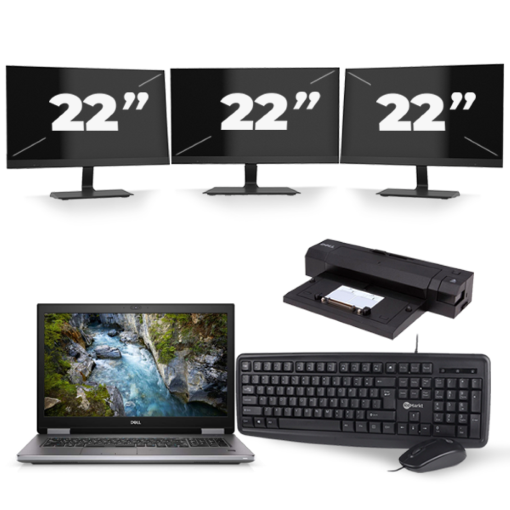 Dell Precision 7740 - Intel Core i7-9e Generatie - 17 inch - 16GB RAM - 256GB SSD - Windows 11 + 3x 22 inch Monitor
