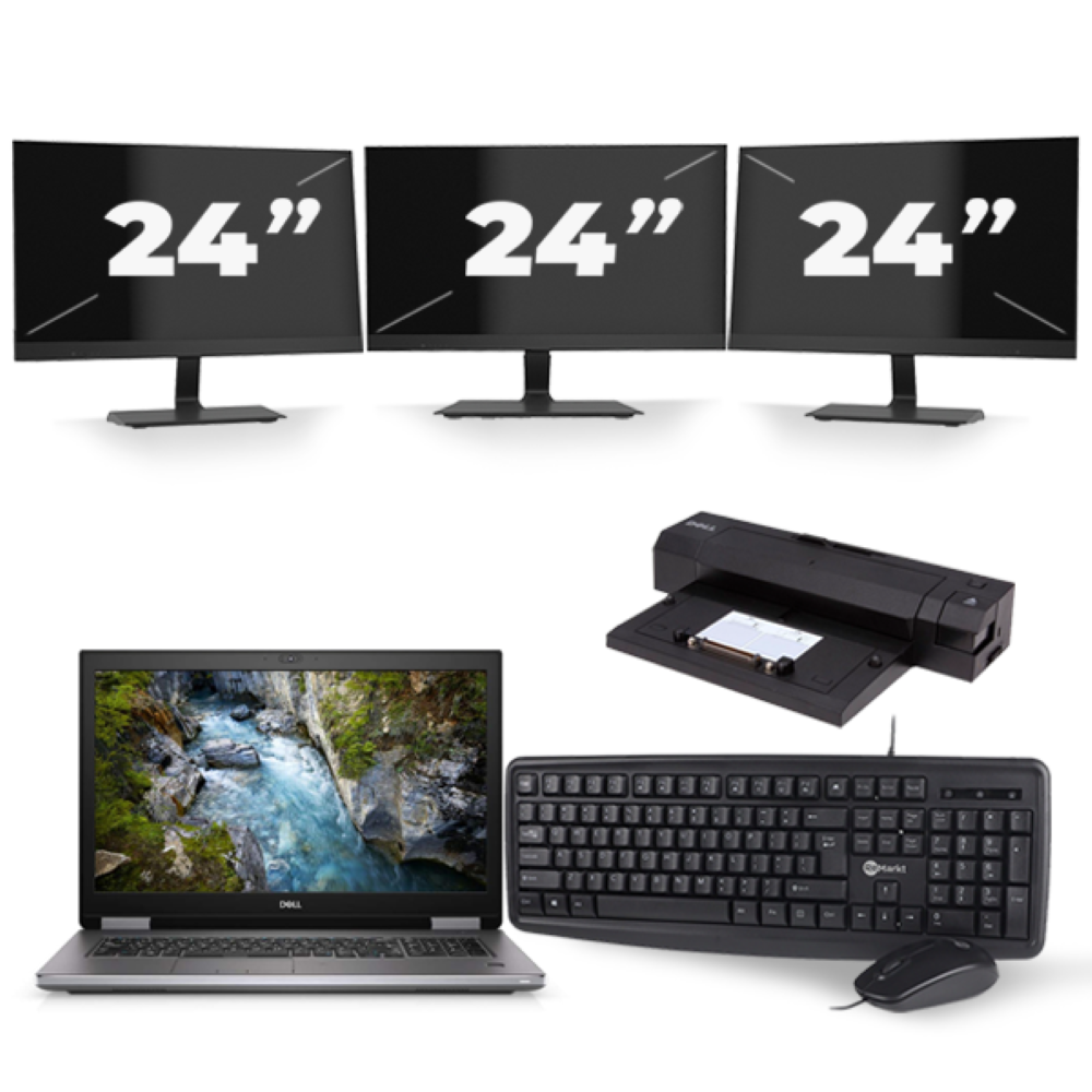 Dell Precision 7740 - Intel Core i7-9e Generatie - 17 inch - 16GB RAM - 256GB SSD - Windows 11 + 3x 24 inch Monitor