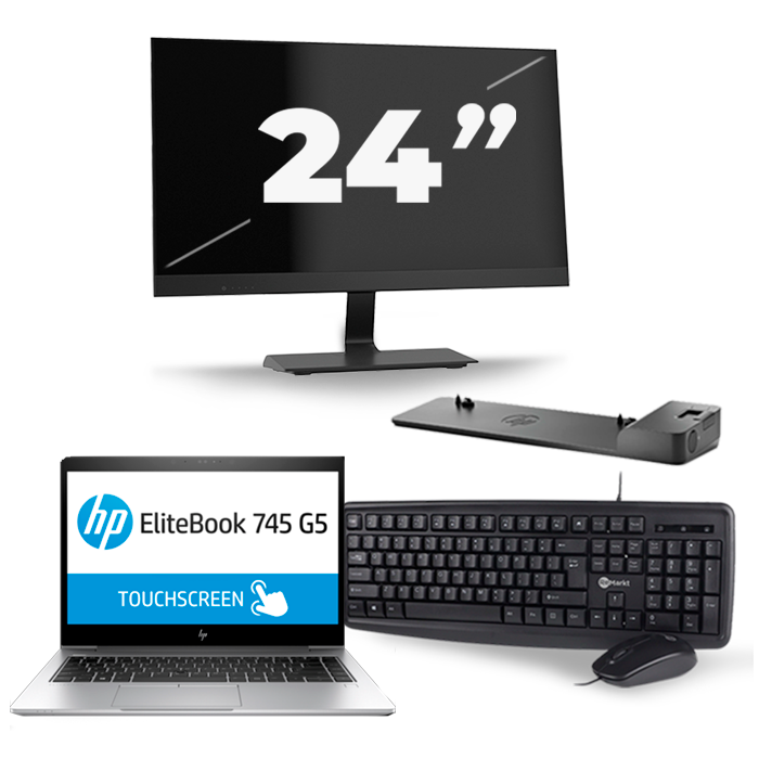 HP EliteBook 745 G5 - AMD Ryzen 5 2500U - 14 inch - 8GB RAM - 256GB SSD - Windows 10 + 1x 24 inch Monitor