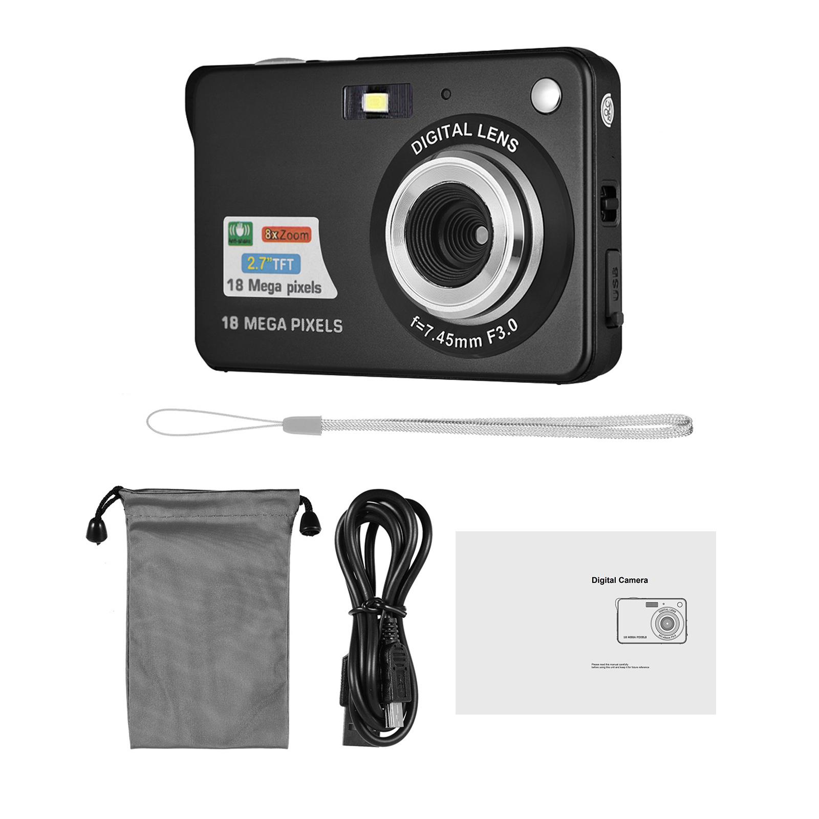 Essager Electronic 720p digitale camera videocamera 18mp Po 8x zoom anti-shake 2,7-inch TFT-scherm ingebouwde lithiumbatterij voor kinderen en tieners Standard zwart
