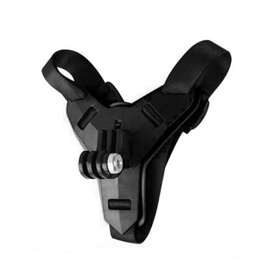 Langudi Actiecamerabeugel Verstelbaar Eenvoudig te installeren Helmkinhouder Beugel Motorkinbandbevestiging voor GoPro zwart