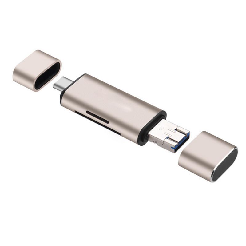 Meiteai-All 5-in-1 Type C OTG-lezer USB vrouwelijke interface voor pc USB 2.0 Lezen TF-geheugenkaartlezeradapter goud