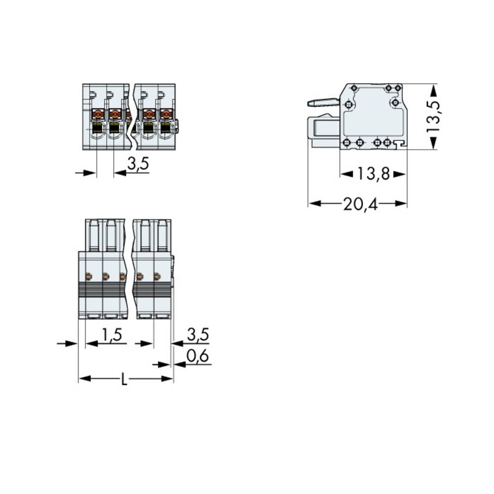 WAGO 2734-120 Female behuizing (kabel) 2734 Totaal aantal polen: 20 Rastermaat: 3.50 mm Inhoud: 25 stuk(s)