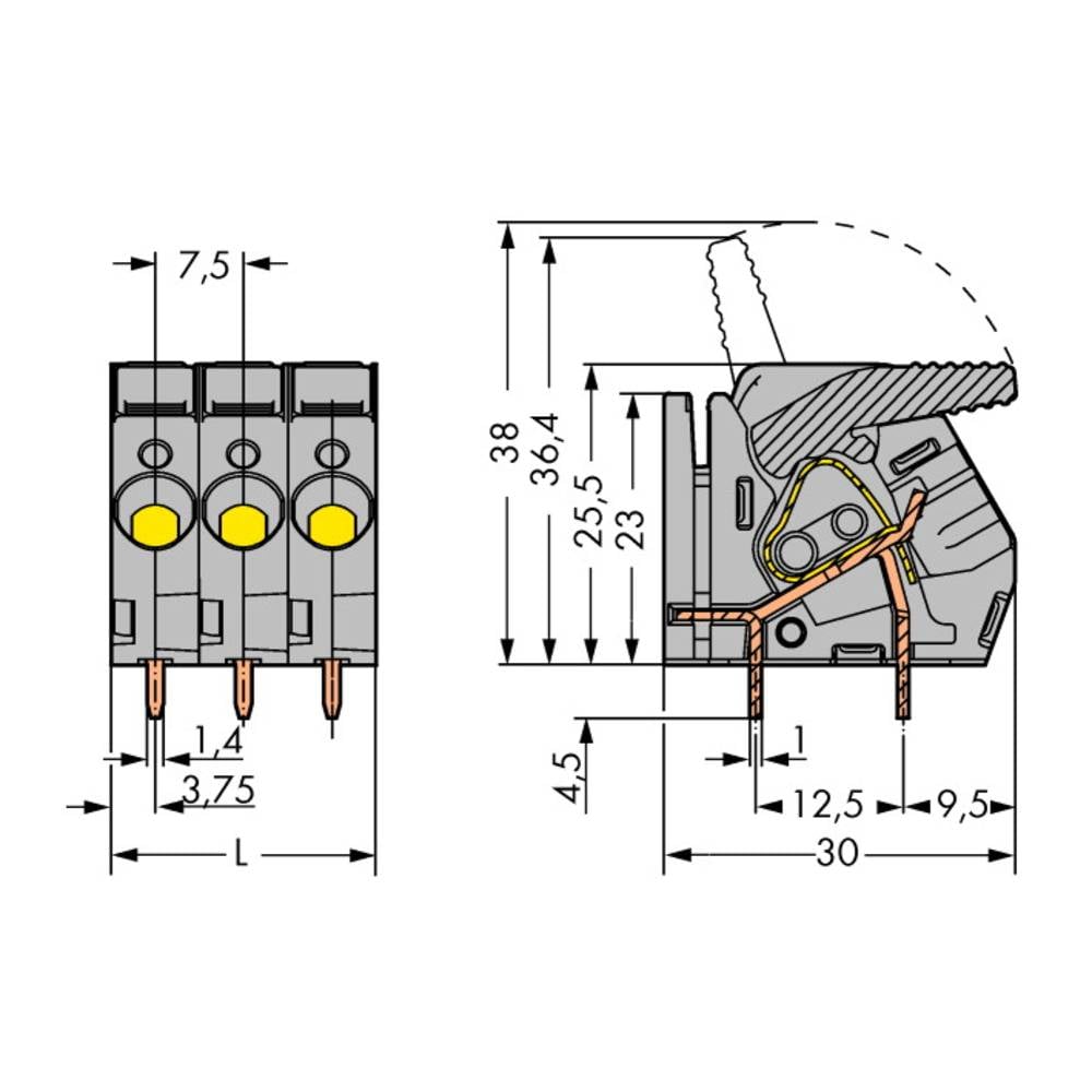 WAGO 2706-154 Veerkrachtklemblok 6.00 mm² Aantal polen 4 Grijs 40 stuk(s)